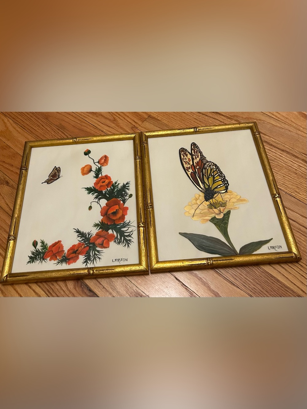 Vintage Floral & Butterfly Framed Art Set - Gold Frames